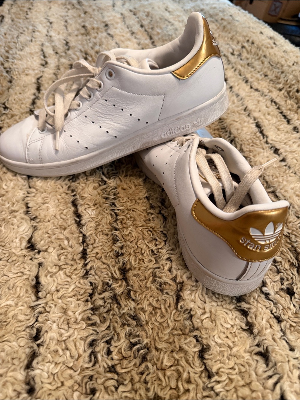 adidas White Leather Sneakers with Gold Heel Accent